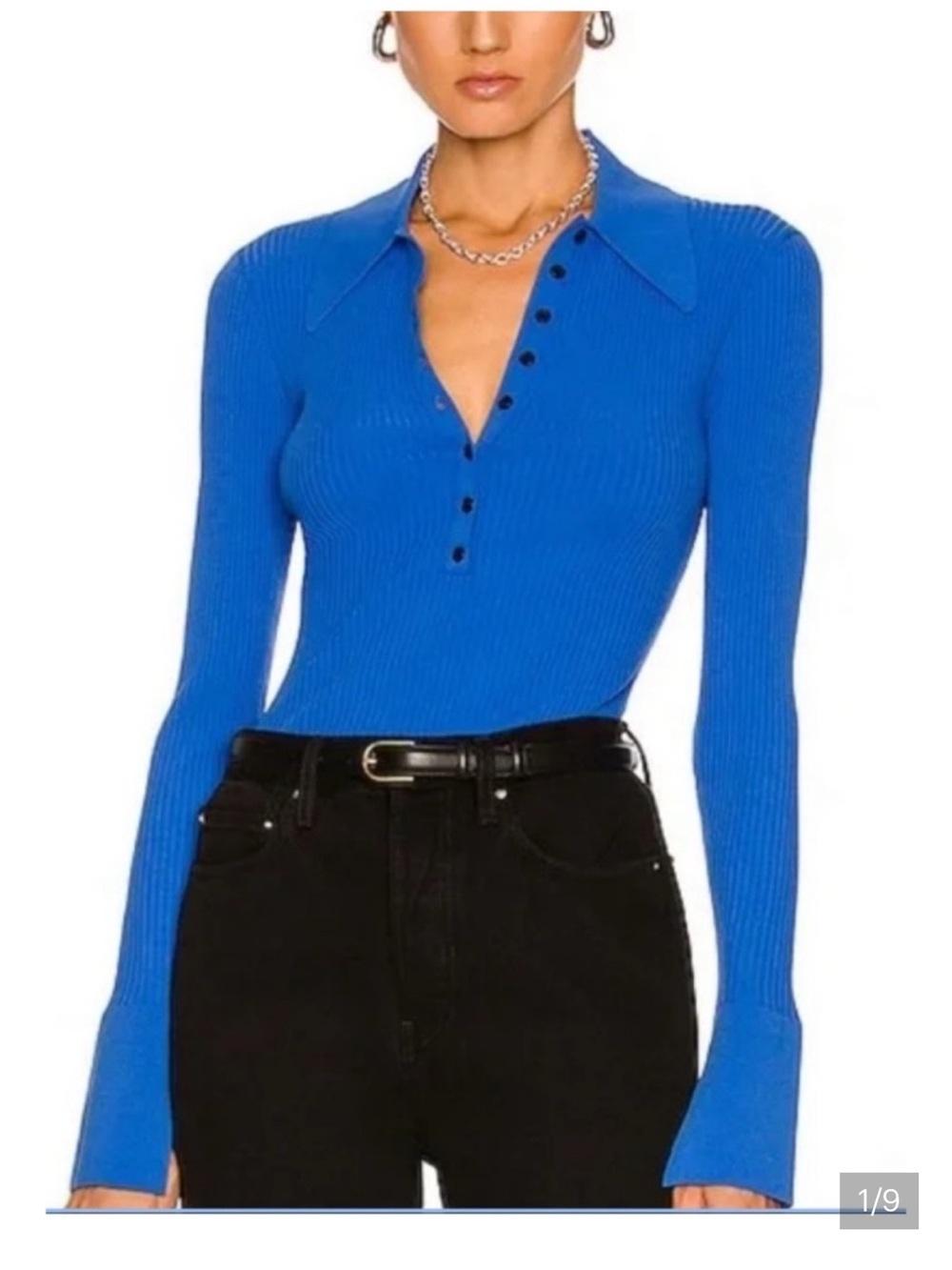 A.L.C. Ribbed Polo Knit Top in Bright Blue